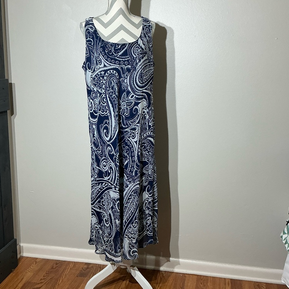 Dana Kay Navy and White Paisley Maxi Dress